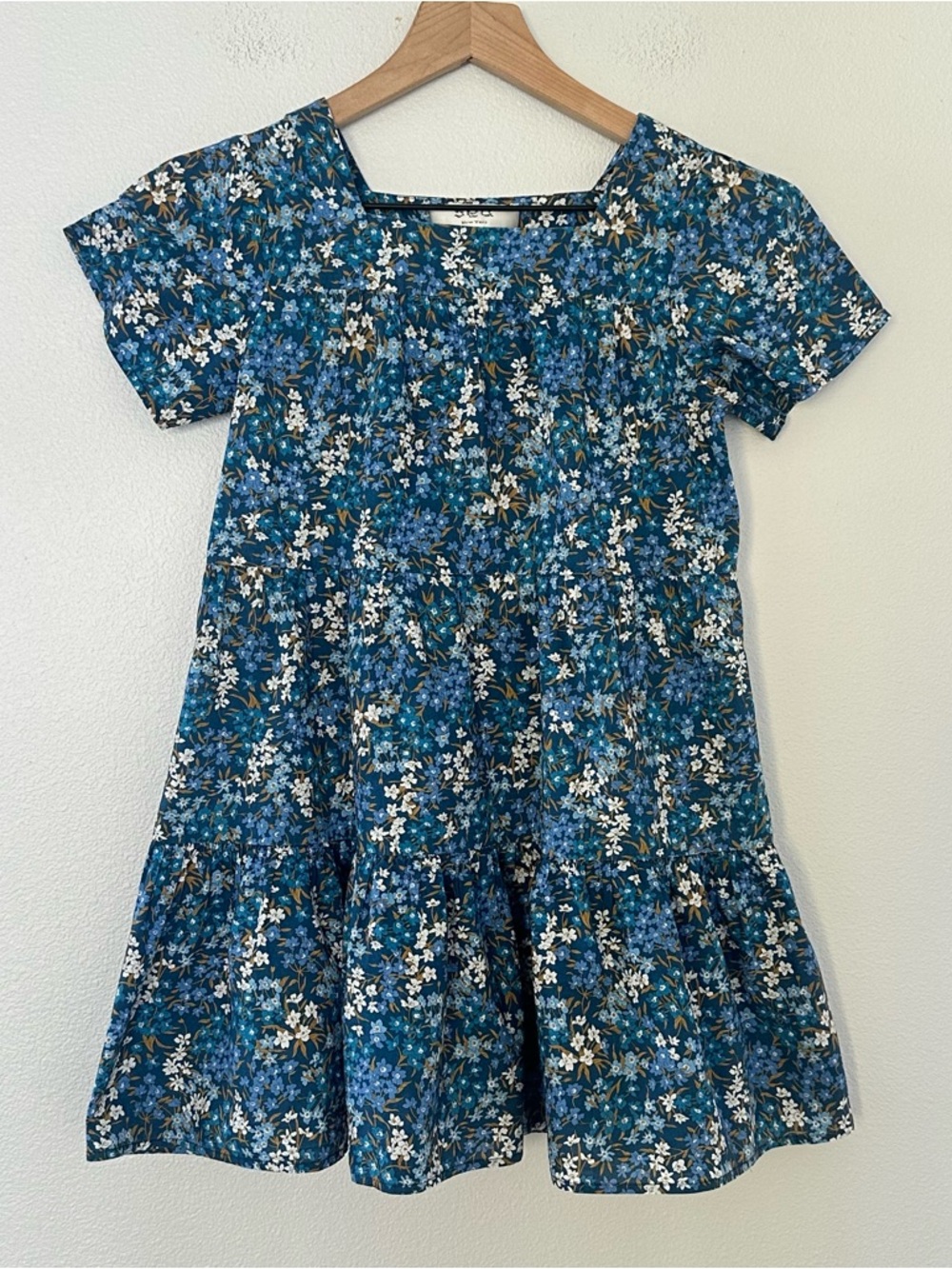 Sea New York Girls 100% Cotton Floral Smocked Ruffle Trim Sundress Blue Size 7-9